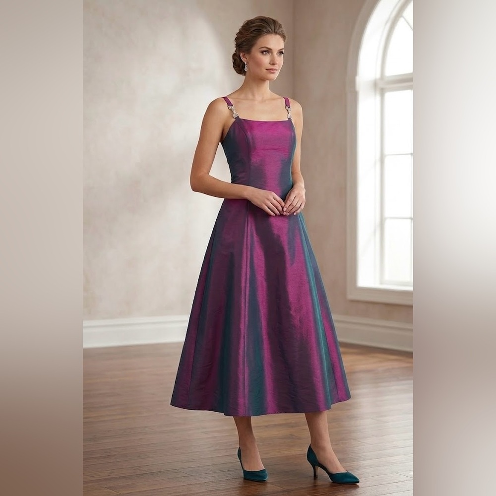 Vintage 90s Iridescent Purple Satin A-Line Prom Dress Made in USA- Wedding/Prom